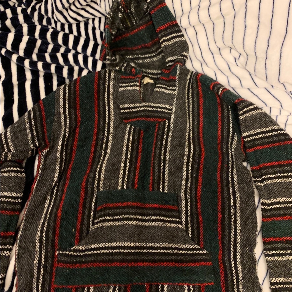 Red and green Baja hoodie/poncho